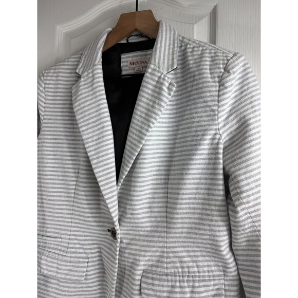 Merona Women's Striped Oxford Blazer Gray White Size 12 - Picture 2 of 12